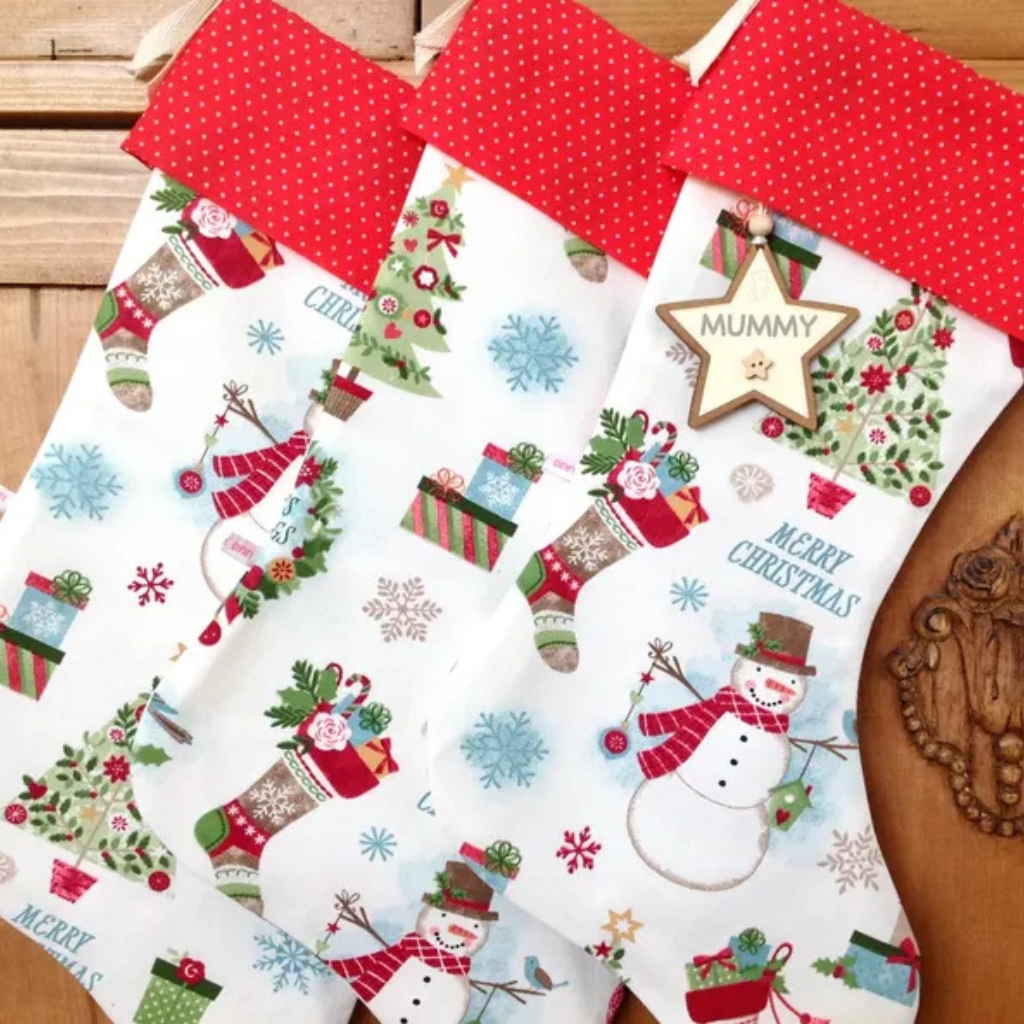 Handmade Christmas Stocking: Festive Mix Fabric © LottieAnnDesigns | etsy.com