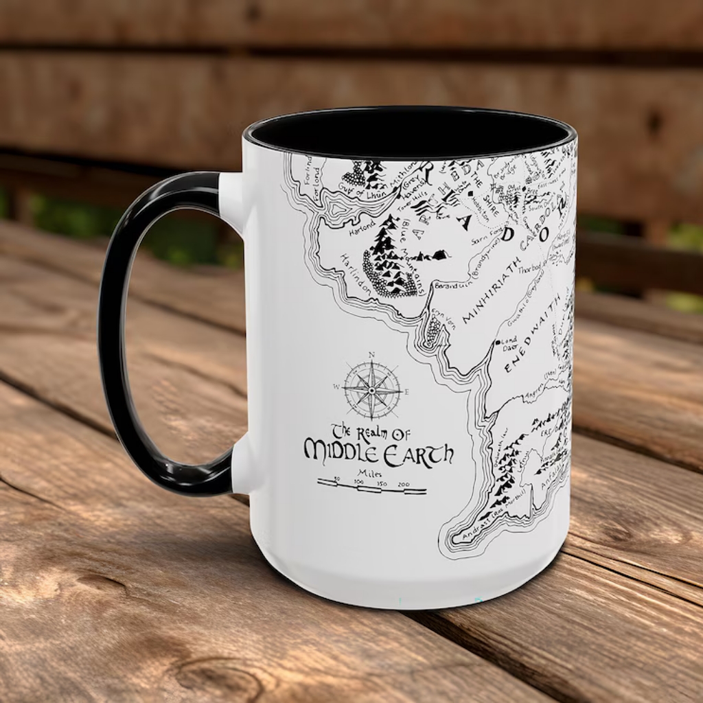 Tolkien Inspired World Map Mug © TheFellowshipFinds | etsy.com
