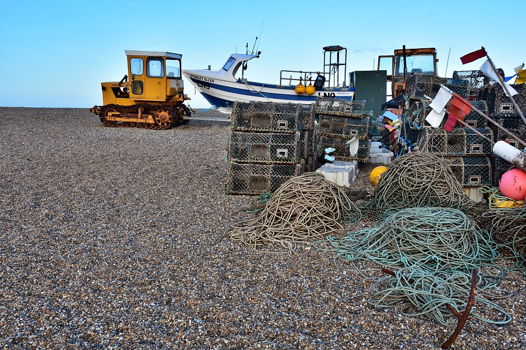 Fishing Boats and Tackle on Cley Beach © essentially-england.com