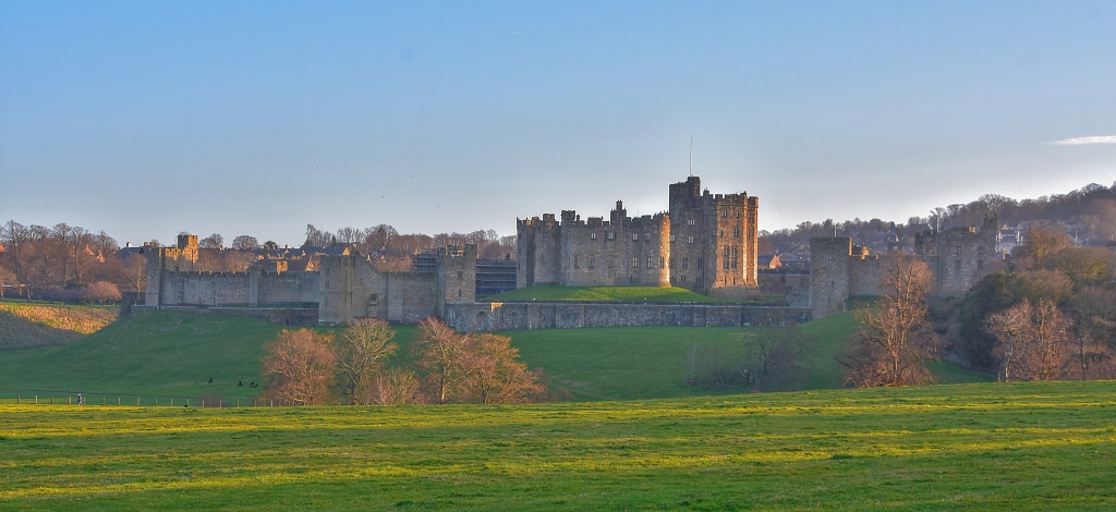 Alnwick Castle From The Lion Bridge Crossing The River Aln