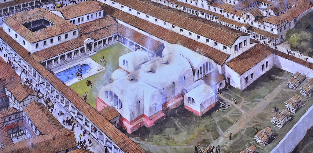Artists Impression of Wroxeter Bath Complex (photo taken of an English Heritage information board) © essentially-england.com