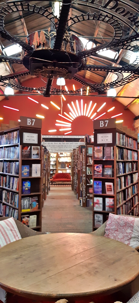 Shelves of Books, Quotes, Murals, and Railway Paraphernalia at Barter Books