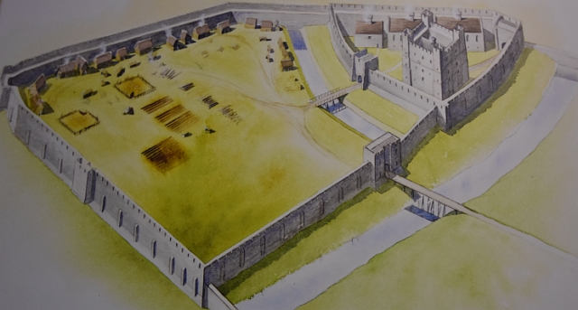 Artist Impression of the Early Medieval Carlisle Castle. Photo taken of display in Carlisle Castle &copy essentially-england.com