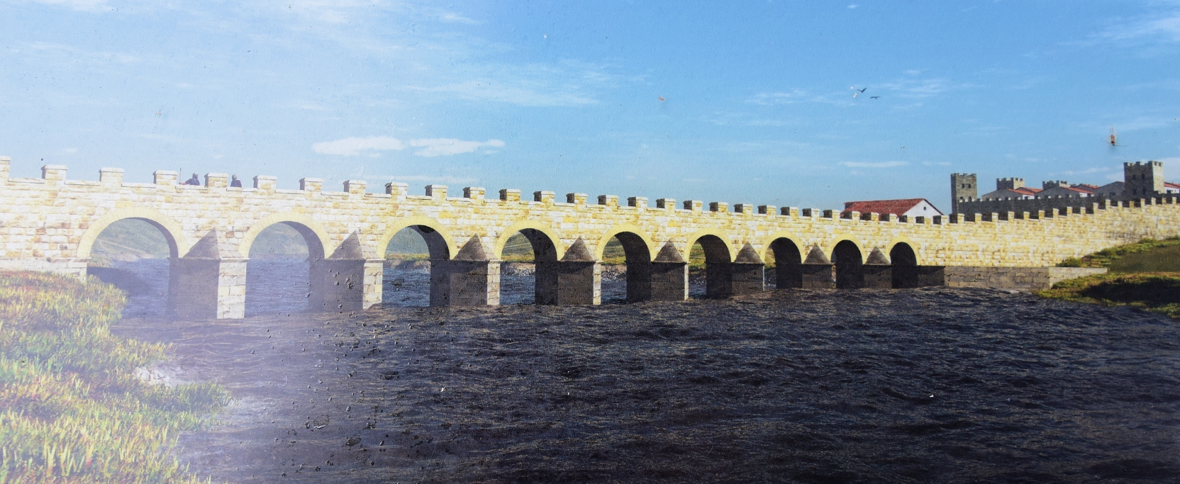 Artists Impression of the First Roman Bridge (Photo taken from English Heritage information board) © essentially-england.com