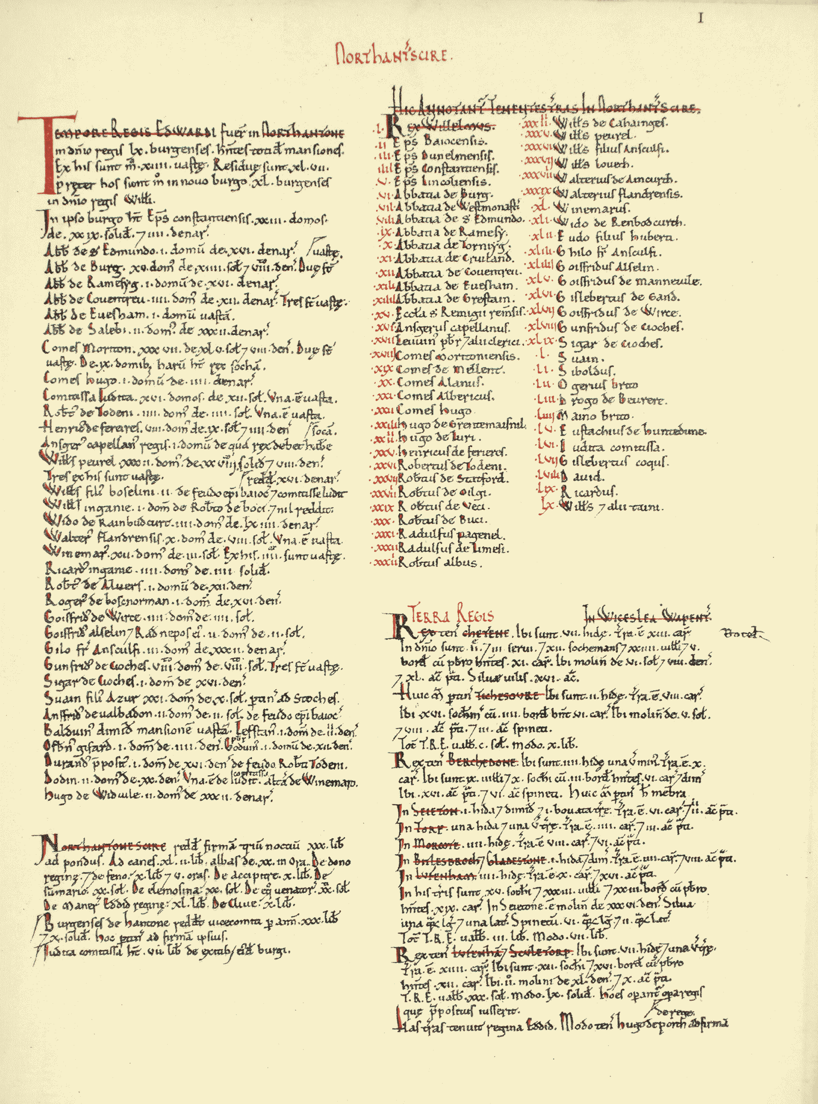 Original Folio of the Domesday Book, Northamptonshire page | from www.opendomesday.org