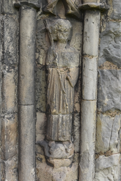 Impressive carvings of saints adorn the front of the Chapter House of Haughmond Abbey in SHropshire.