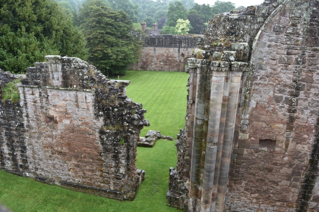 view from above over the cloister of lilleshall abbey