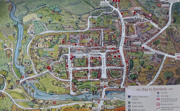 Town Map with Numbered Points to Follow on our Tour © essentially-england.com