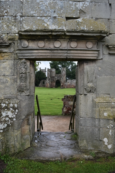 Detailed carvings in the stonework of the elizabethan wing of moreton corbet castle