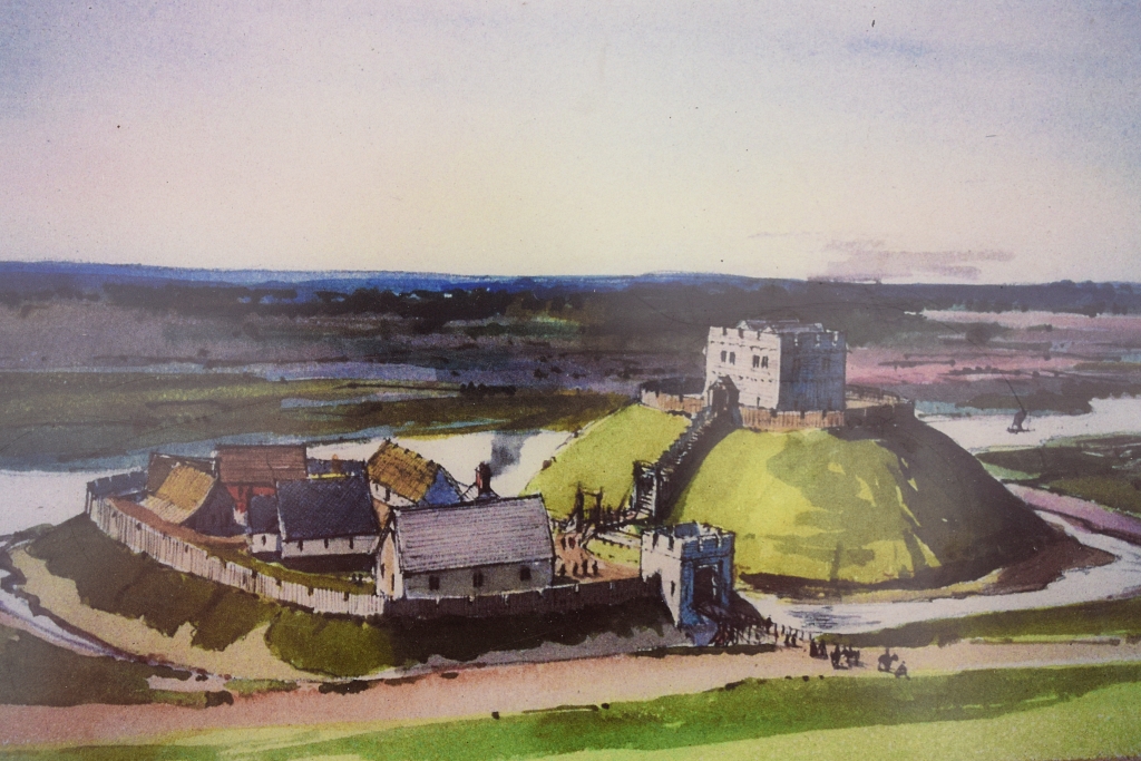 Artist's Impression of Fotheringhay Castle in Norman Times (photo of Northamptonshire County Council information board) © essentially-england.com