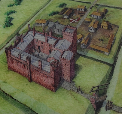 Artistic Impression of the Medieval Castle. Photo taken of an English Heritage Information Board. &copy; essentially-england.com