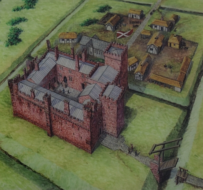 Artistic Impression of the Medieval Castle. Photo taken of an English Heritage Information Board. © essentially-england.com
