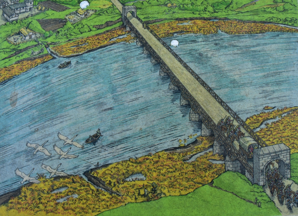 Artistic Impression of Piercebridge Roman Bridge (taken from English Heritage information board) © essentially-england.com