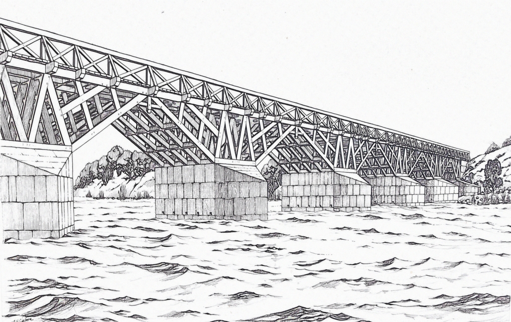 Artistic Impression of Piercebridge Roman Bridge (taken from English Heritage information board) © essentially-england.com