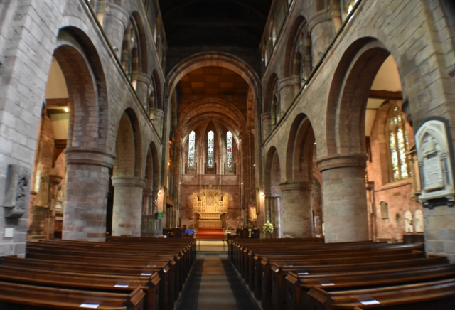 The warm, calming interior of the historic Shrewsbury Abbey in Shropshire &copy; essentially-england.com