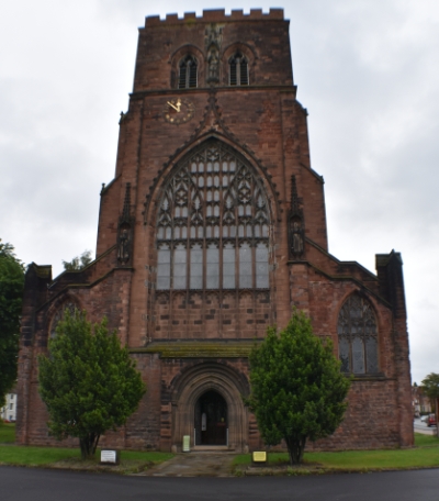 The front entrance to the historic Shrewsbury Abbey in Shropshire &copy; essentially-england.com