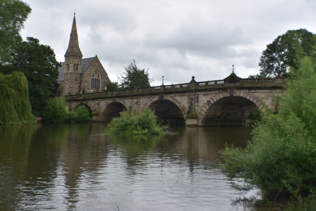 English Bridge crossing the River Severn as it flows through Shrewsbury in Shropshire © essentially-england.com