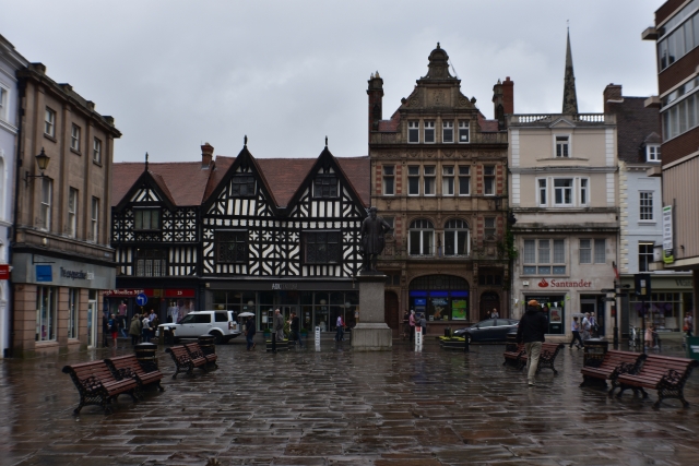 Shrewsbury town square is surrounded by impressive buildings © essentially-england.com