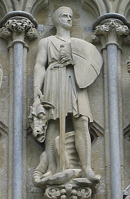 St George, patron saint of England, statue on Salisbury Cathedral