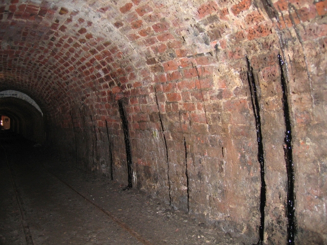 Tears of tar inside the Tar Tunnel, part of the Ironbridge Gorge World Heritage Site in Shropshire.