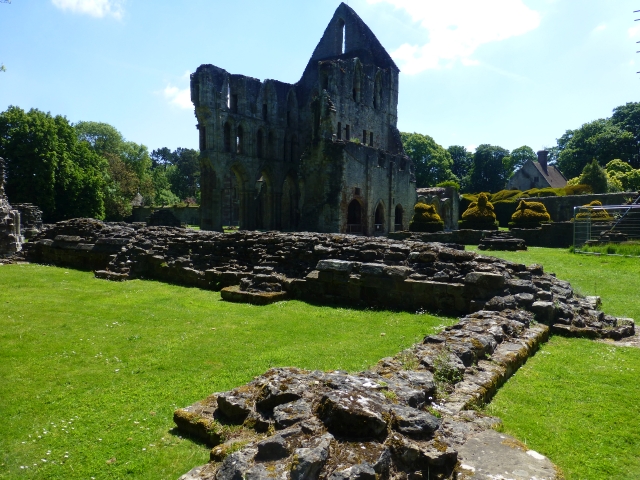 a view across the ruined wenlock priory towards the south transept