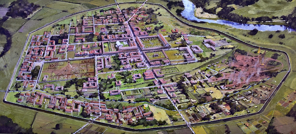 Artists Impression of Wroxeter Roman City (photo taken of an English Heritage information board) © essentially-england.com