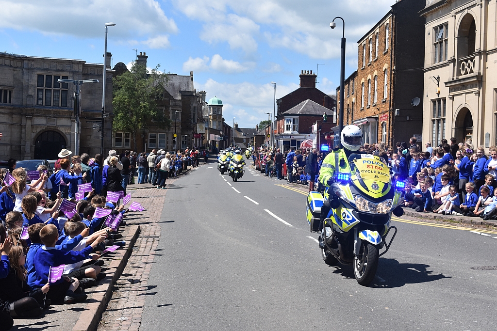 2017 Womens Tour of Britain Police Escort Passing Through Rothwell