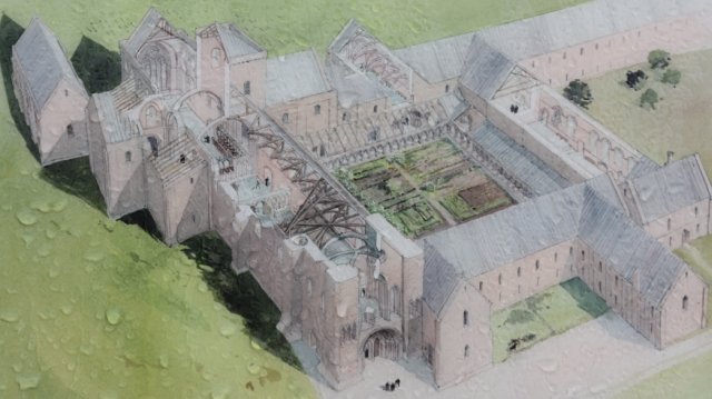 artist impression of what lilleshall abbey may have looked like in its heyday.