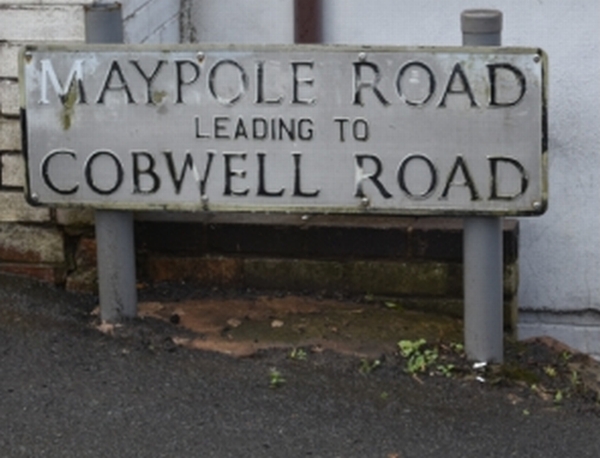 The road sign for Cobwell Road among the Broseley Jitties, Shropshire. It was a tough return walk when carrying your water. © essentially-england.com