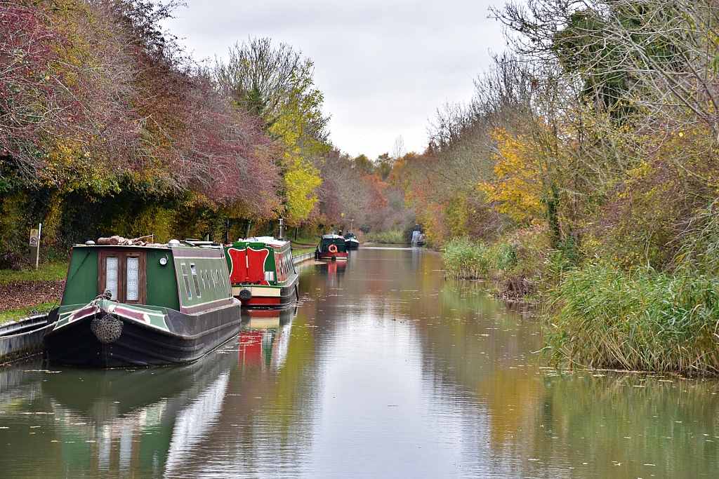 Canal Boats Moored Along the Canal Towpath