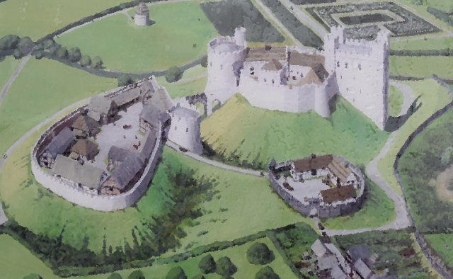 Artist Impression of the Castle from around 1300 - taken from an English Heritage information board © essentially-england.com