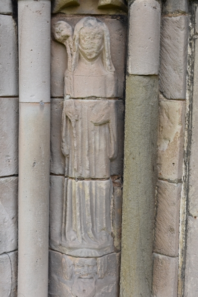 Impressive carvings of saints adorn the front of the Chapter House of Haughmond Abbey in SHropshire.