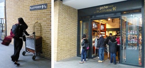Platform 9 3/4 and Harry Potter Shop at King's Cross Station &copy; essentially-england.com