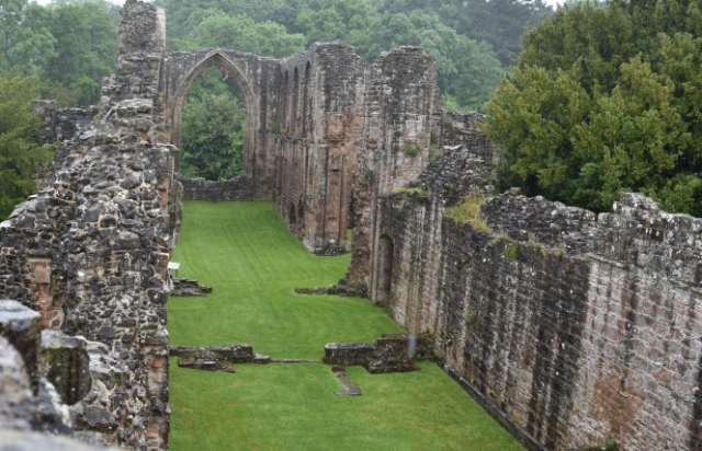 A view from high up in one of the towers over Lilleshall abbey church.