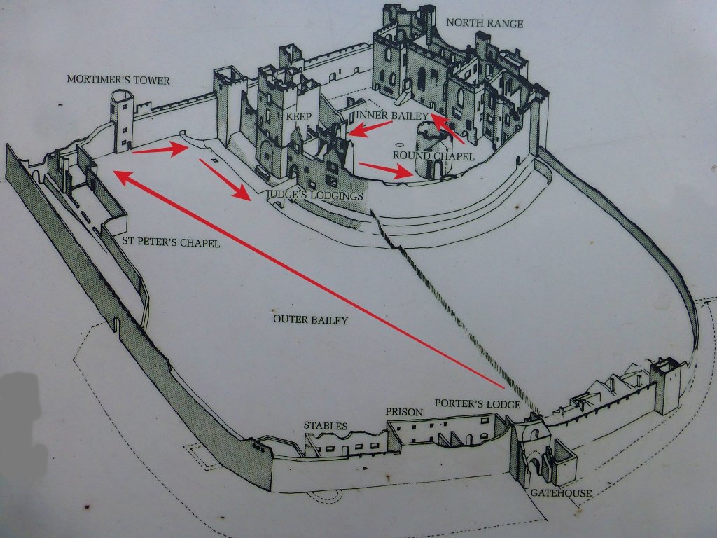 Ludlow Castle Map with our Walking Route (photo of Ludlow Castle information board)