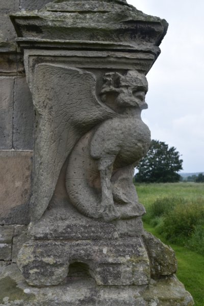 Detailed carvings in the stonework of the elizabethan wing of moreton corbet castle