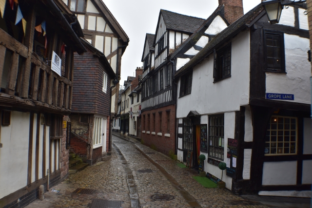 Walking among the medieval streets of Shrewsbury in Shropshire &copy; essentially-england.com