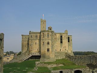 The cross-shaped keep of Warkworth Castle, Northumberland