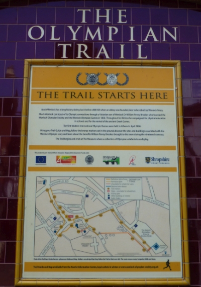 the olympian trail map at the start point outside the much wenlock museum in shropshire