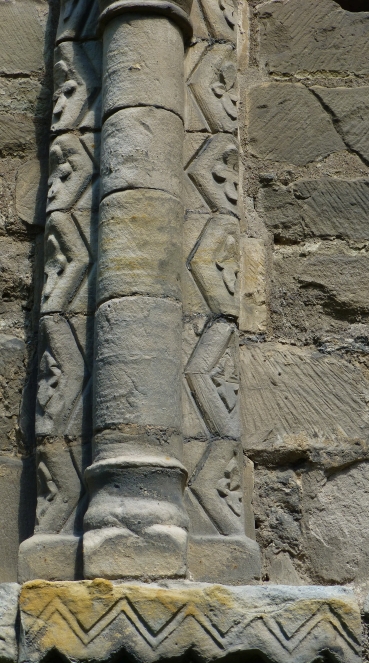 detailed stone carving seen in the chapter house fo wenlock priory, shropshire